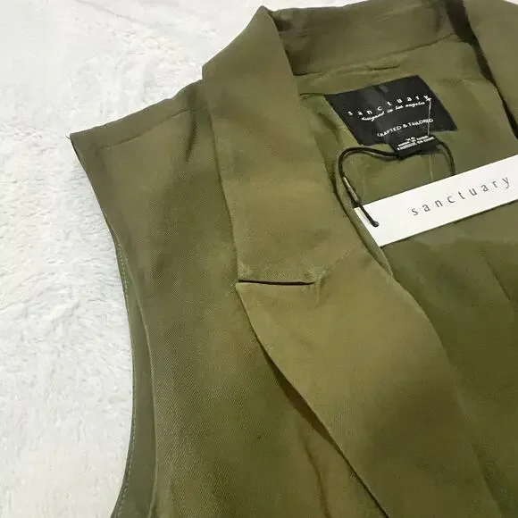 Sanctuary X-SMALL/2 Olive One-Button Notched Lapel Two Front Pocket Vest - Picture 10 of 12